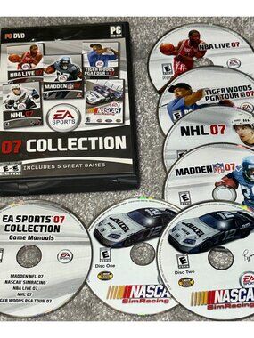 EA Sports 07 Collection PC, 2007 Tiger Woods PGA Tour NFL NBA NHL NASCAR 7 Discs